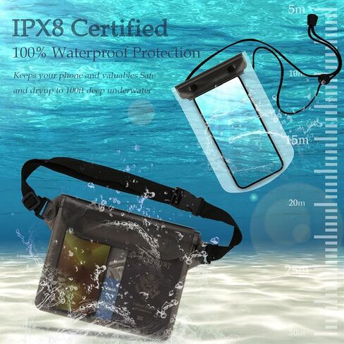 Waterproof Phone Pouch and Cellphone Dry Bag Case with Waist Strap (2 Pack) [Upgraded Safe and Dry] Beach Accessories Waterproof Bags for Kayaking Boating Swimming Snorkeling Fishing in Saudi Arabia