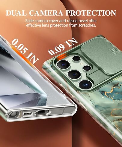 GVIEWIN Designed for Samsung Galaxy S24 Ultra Case with Slide Camera Cover+Screen Protector, [Military Grade Shockproof] Marble Slim Protective Phone Case for S24 Ultra 5G 6.8" (Quicksand/Purple) in Kuwait