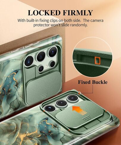 GVIEWIN Designed for Samsung Galaxy S24 Ultra Case with Slide Camera Cover+Screen Protector, [Military Grade Shockproof] Marble Slim Protective Phone Case for S24 Ultra 5G 6.8" (Quicksand/Purple) in Kuwait