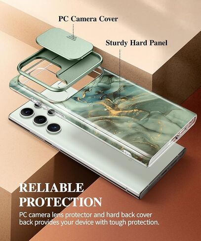 GVIEWIN Designed for Samsung Galaxy S24 Ultra Case with Slide Camera Cover+Screen Protector, [Military Grade Shockproof] Marble Slim Protective Phone Case for S24 Ultra 5G 6.8" (Quicksand/Purple) in Kuwait