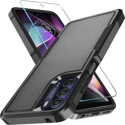 RMOCR Case for Moto G 5G 2022 with Tempered Glass Screen Protector[1 Pack], Heavy Duty Rugged Shockproof Full Body Protective Phone Cover,Black Matte in Saudi Arabia