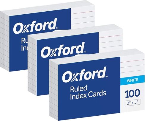 Oxford Ruled Index Cards, 3 x 5, White, 100 Per Pack (40136), Pack of 3 in Kuwait