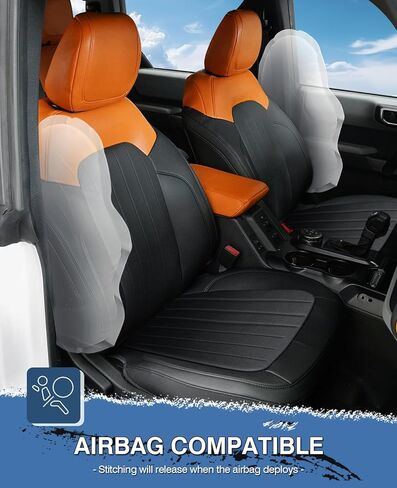 14 قطعة من أغطية المقاعد مجموعة كاملة مع مسند الظهر ومسند الذراع لسيارة Ford Bronco 2021-2023 2024 ملحقات 4 أبواب، أغطية مقاعد السيارة من جلد البولي يوريثان للأغطية الداخلية برونكو (برتقالي وأسود) in Kuwait
