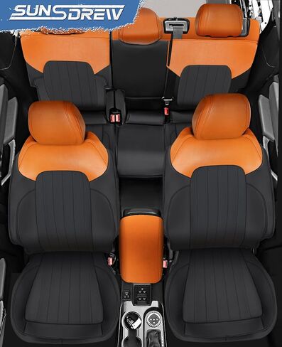 14 قطعة من أغطية المقاعد مجموعة كاملة مع مسند الظهر ومسند الذراع لسيارة Ford Bronco 2021-2023 2024 ملحقات 4 أبواب، أغطية مقاعد السيارة من جلد البولي يوريثان للأغطية الداخلية برونكو (برتقالي وأسود) in Kuwait