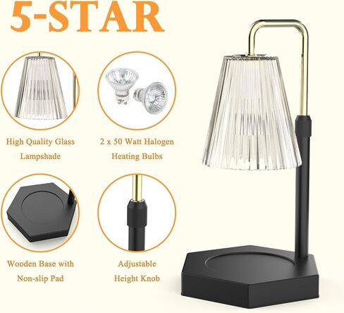 مصباح تدفئة الشموع من راينبين مع مؤقت وخافت ارتفاع قابل للتعديل، مصابيح شموع كهربائية قاعدة خشبية أكثر دفئًا لشموع الجرة، هدايا ديكور المنزل للنساء الأم in Kuwait