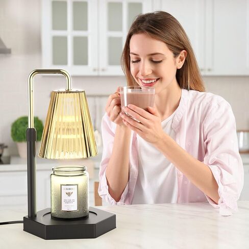 مصباح تدفئة الشموع من راينبين مع مؤقت وخافت ارتفاع قابل للتعديل، مصابيح شموع كهربائية قاعدة خشبية أكثر دفئًا لشموع الجرة، هدايا ديكور المنزل للنساء الأم in Kuwait