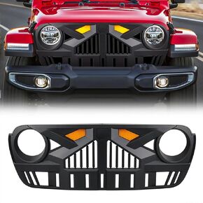 AMERICAN MODIFIED Goliath Grille with LED Amber Lights Compatible with Jeep 2018+ Wrangler JL and 2020+ Gladiator JT Models w/o TrailCam, Matte Black