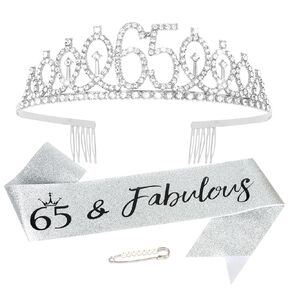65th Birthday Sash and Crown for Women Rose Gold Tiara Crown and 65 & Fabulous Sash 65th Birthday Decorations for Women Gifts for Her