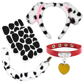 5Pcs Dalmatian Dog Costume Set Include Spotted Ears Headband, Collar, Tail & Stickers Set for Fun Cosplay Party Dress Up