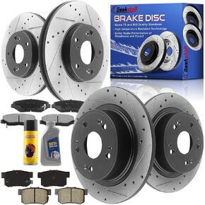 Front Brake Rotors and Pads for 2003-2017 Honda Accord,2013-2018 Honda Civic, 2003-2011 Element, 02-04 CR-V, 13-15 Acura ILX Drilled and Slotted E-Coating Disc Brake Rotors Ceramic Brake Pads