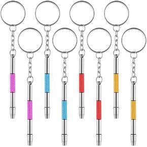 8Pcs Mini Glass Screwdriver,4 in 1 Eyeglass Repair Kit,Eyeglass Repair Set with Keychain Stainless Steel Alloy Tool,Flat Head,Phillips,Hex(4 colors)