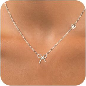 Caffordo Gold Necklace for Women - Dainty Bow Necklaces Cute 14K Gold Plated/Sterling Silver Tiny Bows Pendant Choker Chain Layered Necklaces Non Tarnish Trendy Jewelry Gift