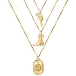HANRESHE Cow Hat Boots Necklace Gold Chain Western Cow Hat and Boots Necklace