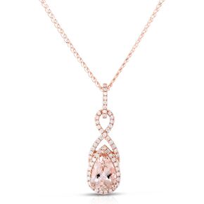 14K Rose Gold Morganite 1-1/10 CT على شكل الكمثرى ، قلادة قلادة الماس