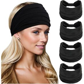 Wide Headbands for Women Boho Workout Knotted Head Bands for Women's Hair African Non Slip Headwrap Yoga Running Sports Hairdband Hair Accessories 4 Pack