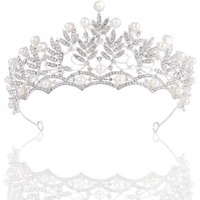 Kamirola - Baroque Wedding Crown Pearl Bride Tiaras Crystal Crown and Tiaras Flower Bridal Headpieces for Women and Girls Birthday Prom Pageant Party Halloween