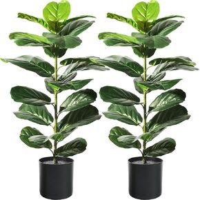 Suntee Artificial Fiddle Leaf Fig Tree 30", 2 Pack Ficus Lyrata Fake Plants with Pots, Floor Plant Outdoor Faux Plants for Living Room Corner Office Home Patio Decor