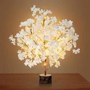19'' Cherry Blossom Tree with Lights, Prelit Little Tree Indoor with Timer,Battery Operated with 49 Fairy Lights for Table Centerpiece Spring All Year Summer Decor