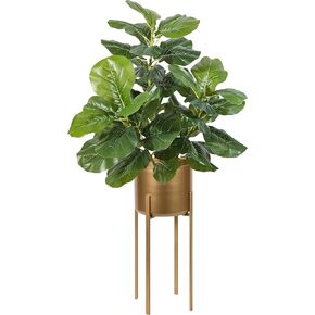 ورقة كمان اصطناعي الشكل شجرة مزيفة بوعاء Ficus lyrata لزخارف مكتب ديكور المنزل 3 أقدام نبات فو كبير مع 49 أوراق وعاء حضانة