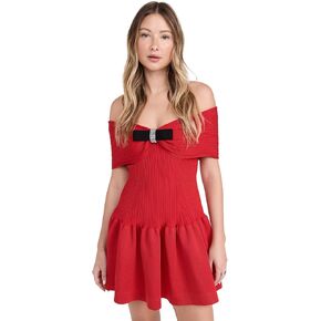 Women's Red Knit Bow Mini Dress