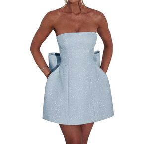 TIRAS Short Sparkly Cocktail Dresses with Oversize Bow Back Women's Strapless Homecoming Party Dress 2025