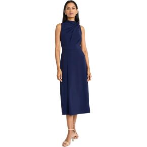 Maggy London Women's Women's Midi High Mock Neck جمعت تفاصيل مخصصة للخصر A-Lip-Like Skirt-Elegant Dresses
