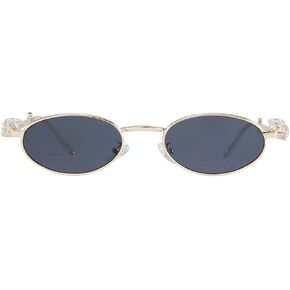 Womens Oval Rhinestone Sunglasses Metal frame Trendy Shades Retro Fashion Diamond Punk Sunglasses UV400 Protection