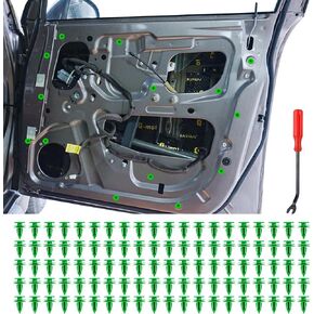 100PCS Door Panel Retainer Clips, Fender Liner Clip, 8mm Retainer Trim Bumper Push Fasteners with Removal Tool, 6503204 Plastic Rivet Clips Compatible with Chrysler Jeep Dodge