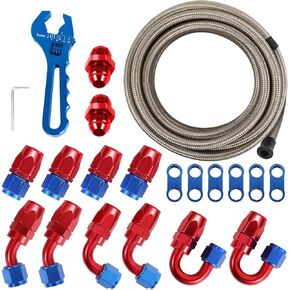 طقم خط الوقود من سلالة السيارات 6an ، 0.34 '' id nylon من الفولاذ المقاوم للصدأ ، طقم تركيب خرطوم الوقود المضفر مع محولات ، CPE 25 قدمًا لخطوم الغاز ، طقم ، طقم ، الأسود ،