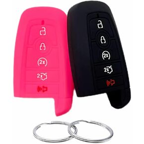 Silicone Rubber Key Fob Cover Compatible with 2017-2025 Ford Edge Expedition Explorer F-150 F-250 F-250 F-350 F-450 F-550 Super Duty Duty Fusion Mustang Bronco Bronco Sport (Black/Grey)