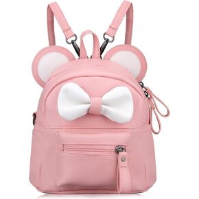 حقائب ظهر صغيرة لطيفة للفتيات من Dksyee بعقدة على شكل فيونكة من الجلد وآذان الفأر الكرتونية، حقيبة ظهر صغيرة للسفر قابلة للتحويل على الكتف باللون الأسود in Kuwait