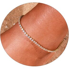 Anklets for Women 18K Gold Plated Anklets Waterproof Ankle Bracelets for Women Gold Tennis CZ Crystal Chain Ankle Bracelet Stainless Steel Beach Anklet Dainty Jewelry Gift
