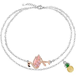 Flamingo Anklet Pineapple Anklet Flamingo Ankle Bracelets for Women 925 Sterling Silver Jewelry Beach Summer Mothers Day Gifts
