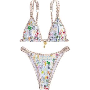 Milumia Women's 2 Piece Bikini Set Graphic Contrast Binding Triangle Bathing Suits