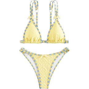 WDIRARA Women's 2 Piece Bowknot Triangle Bikini Set Textured Bathing Suit Cute Swimsuit