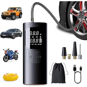 Portable Tire Inflator with 6000mAh Battery, Digital Display, 1-Min Fast Inflation, DC 12V Car Power, 25-36 PSI Range