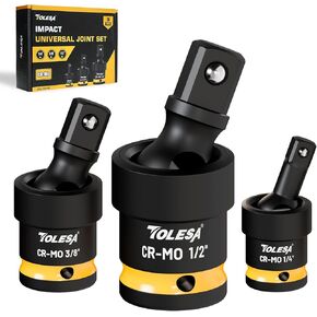 TOLESA Swivel Socket Set, Impact Universal Joint-Socket Swivel Set, 1/2", 3/8", 1/4" Flexible Socket Swivel Set Premium CR-MO Steel U Joint Adapter Wobble