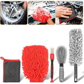 Preciva 5PCS Detailing Brush Set, Car Detailing Kit for Cleaning Wheel Tire, Car Wash Brush kit for Interior Exterior Wheels, Scratch-Free & Multipurpose
