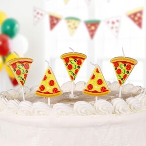 Pizza Birthday Candles for Cakes & Cupcakes – 5-Pack Fun Paraffin Wax Party Candles with Pizza Slice Shapes – Unique Cake Toppers for Kids’ Birthdays, Pizza Parties & Food-Themed Events