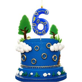 Number 5 Blue Birthday Candle with 7 Golden Rings - Blue Cartoon Character Cake Topper for Kids Birthday Parties, Boys Girls Party Decorations (Includes 7 Golden Metal Rings)