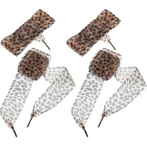 Lifkome 2pairs Leopard Shoe Alaces تصميم مسطح على نطاق واسع للأحذية الرياضية الأحذية الرياضية