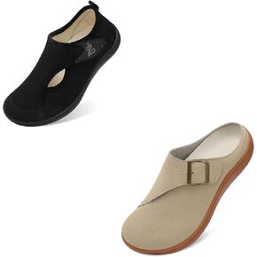 LeIsfIt Women's Diabetic Shoes Adjustable House Shoes Black and Taupe Size 9