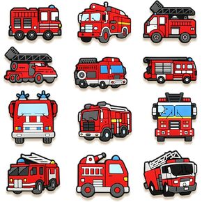 Fire Truck Shoe Charms, Firefighter Vehicles Charms for Shoes, Bracelets, Wristbands and Bags, Gift for Boys Kids Teens and Adults, Holiday, Parties