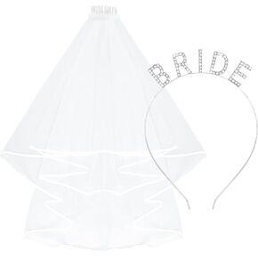 Bride Headband and Veil for Bachelorette Party Wedding Bridal Shower Hairband Wedding Headpiece for Bride Veil Attached to Headband