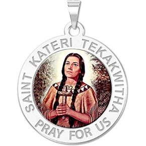 PicturesOnGold.com Saint Kateri Tekakwitha Religious Medal Color - 3/4 Inch Size of a Nickel -Sterling Silver