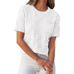 ANRABESS Womens Short Sleeve Sweater Tops 2025 Spring Summer Business Casual Crewneck Trendy Knit Textured Lightweight Shirts