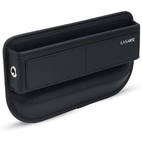 Car Seat Gap Filler Organizer (Black) -Soft PU Leather Car Seat Gap Filler Organizer - Gap Filler For Car w/Pockets & Large Compartment - Slip-Resistant Between Seat and Center Console