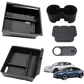 5 Pieces Center Console Organizer Tray Compatible for Tesla 2025 Model Y Juniper and 2024-2025 Model 3 Highland Accessories Armrest Hidden Box Storage Tray Cup Holder Camera Cover (5Pieces Silicone)