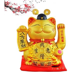 Fortune Cat,8-inch Rocker Decoration Lucky Cat,Fortune Decorate Feng Shui Ornaments,Cute Traditional Decoration,Suitable for Living Room, Shop, Gold