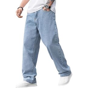 Soly Hux Men's Vintage Wide Leg Baggy Jeans Mid Weist Denual Denim Bants Streetwear